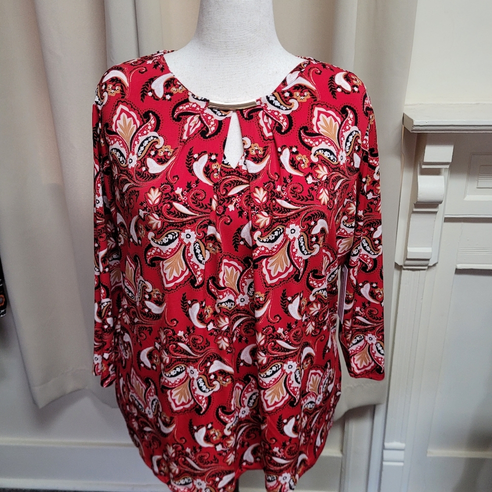 NWT Liz Claiborne Red, Paisley XXL Top